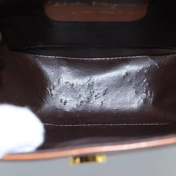 Salvatore Ferragamo Shoulder Bag Leather Gold Brown Auth 100786 - Picture 11 of 16